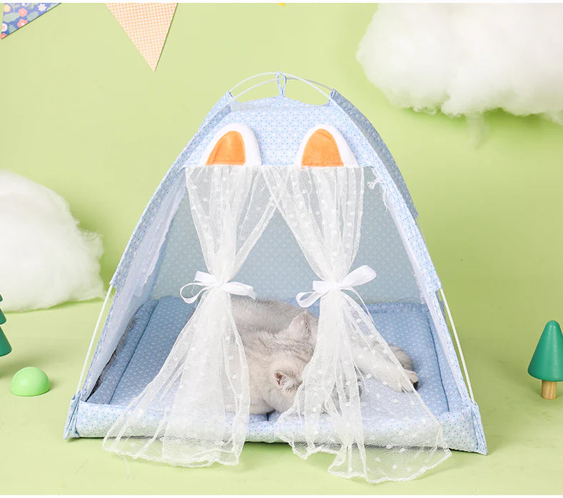 Cozy and comfortable cat bed with raised platform design for optimal temperature regulation and support