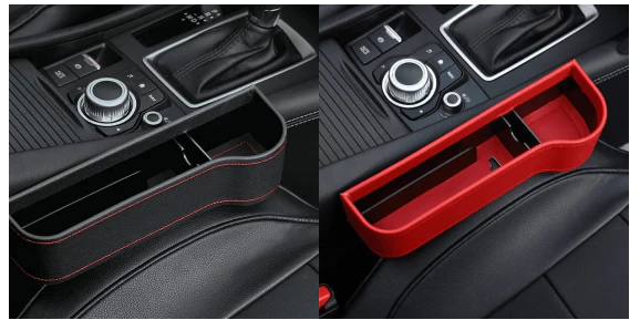 Premium multifunctional car seat organiser with various compartments for storing phones, chargers, pens, and other car essentials