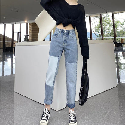 Premium high-waisted straight-leg denim trousers in light blue for autumn fashion