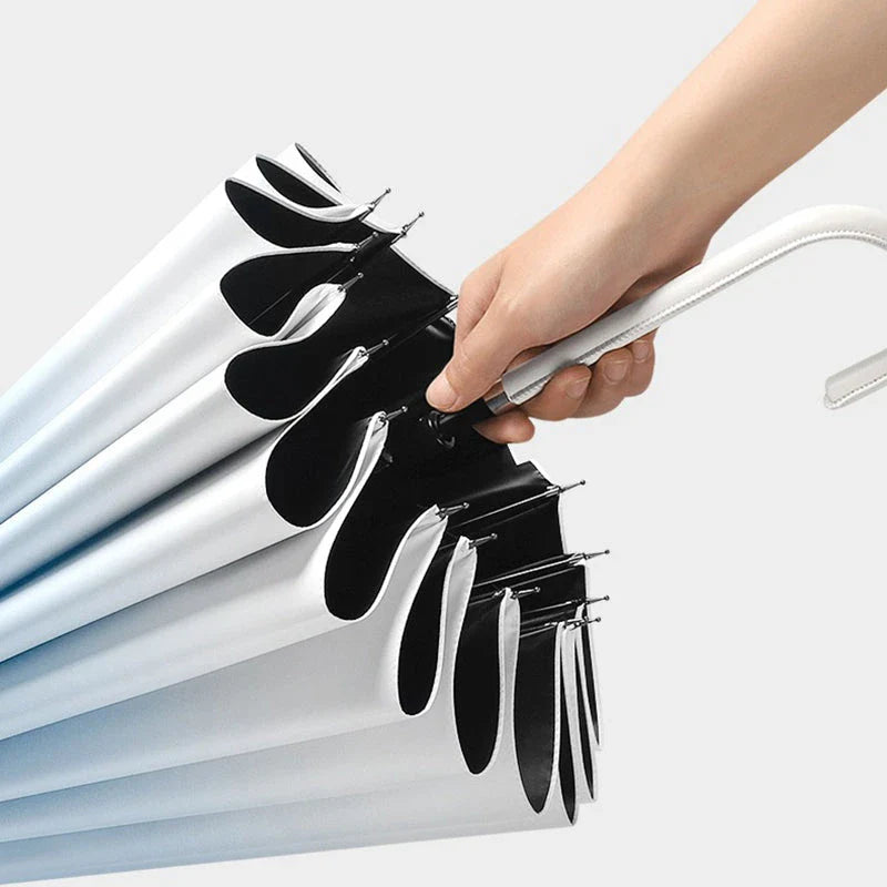 Gradient sun umbrella with durable fiberglass and aluminium construction, providing excellent UV protection and wind resistance for British weather