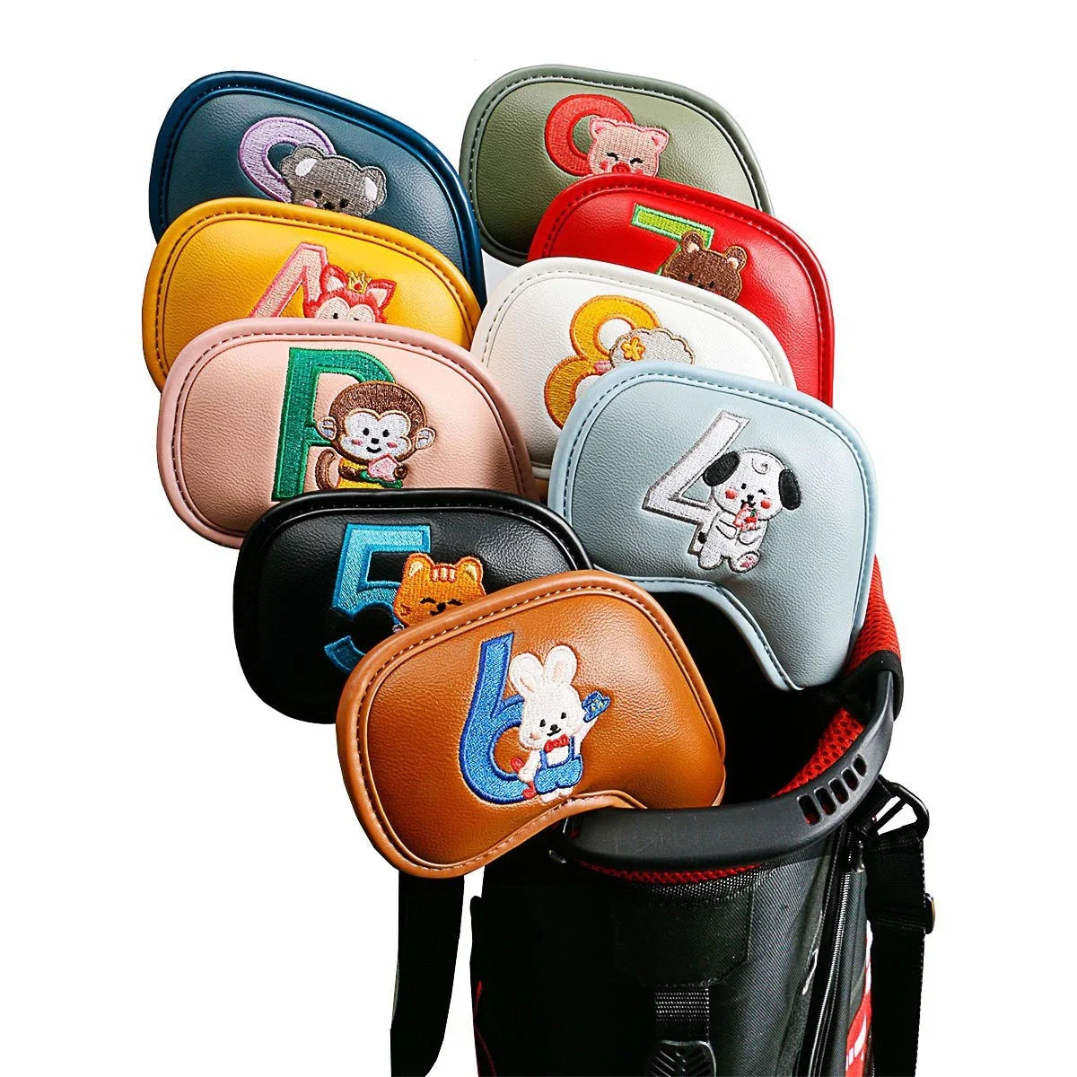 Premium printed golf iron covers in a variety of vibrant colours, designed to protect clubs and showcase personal style
