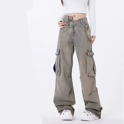 Premium cotton denim cargo trousers with a retro-inspired design, perfect for British street fashion