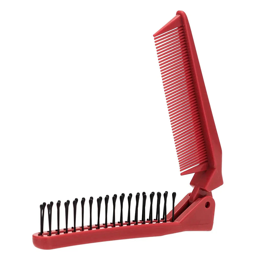 Premium folding pocket comb in stylish red colour, designed for effortless hair styling on the go