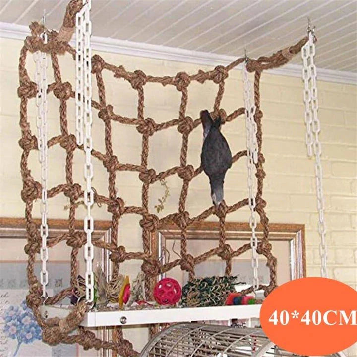 Premium linen climbing net toy designed for British bird owners to encourage natural climbing and physical activity