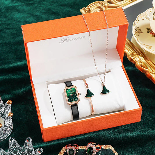 Fashionable green ladies' watch with square design, quartz movement, and 30-metre water resistance