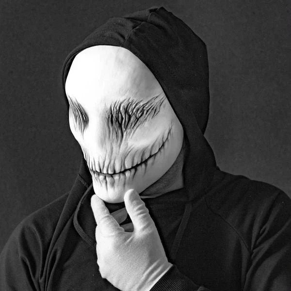 A high-quality latex ghost mask with a chilling and realistic appearance, perfect for Halloween and masquerade parties.