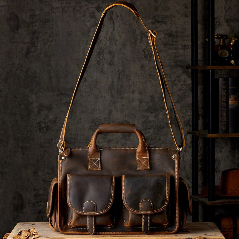 Trendha Men's Personality Leather Postman Handbag - A premium full-grain leather bag with a timeless British design, perfect for the modern gentleman