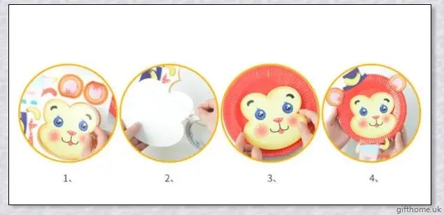 Colourful animal paper plate craft kit with various 3D paper plate animals
