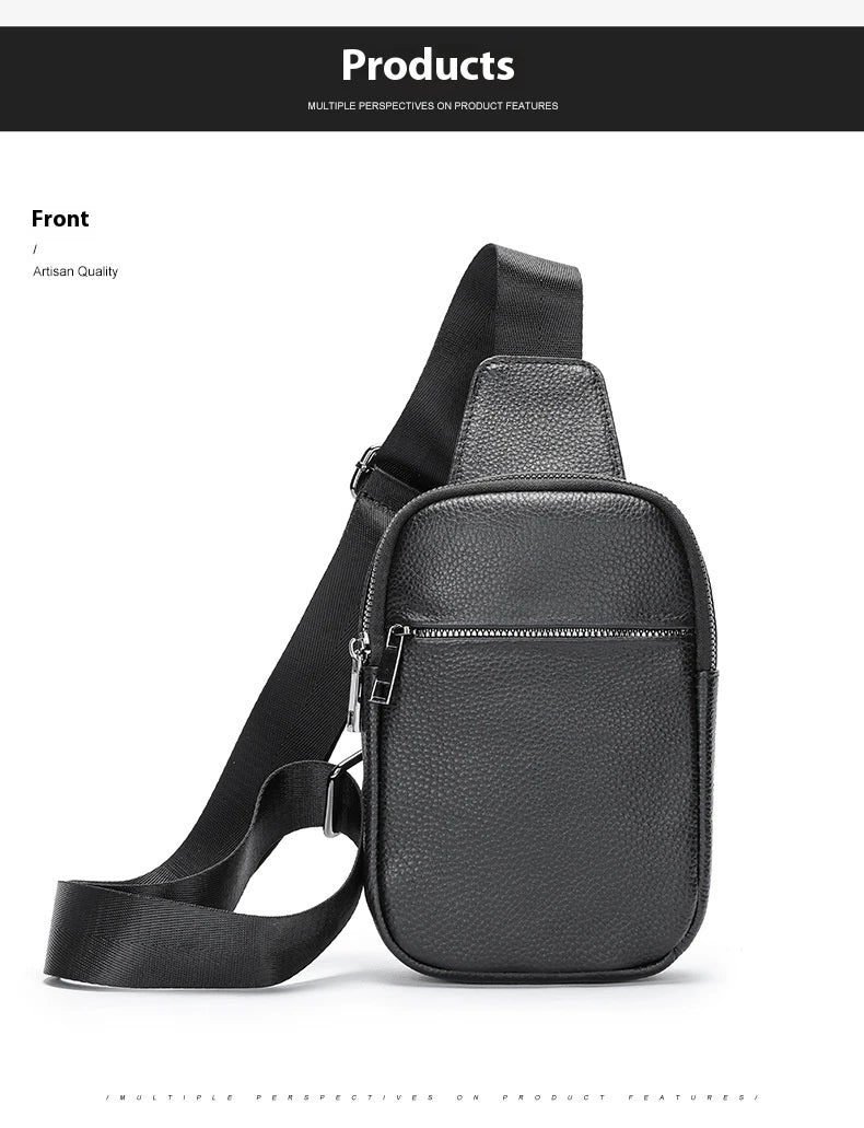 A premium genuine leather crossbody bag with an urban, minimalist design, perfect for everyday use and outdoor adventures.
