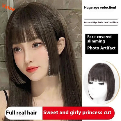 Stylish Princess Cut Wig with Bangs in various colours, including Brown Black, Natural Black, Dark Brown, and Light Brown.