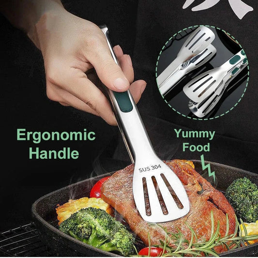 Premium non-slip stainless steel food tongs with ergonomic design for safe and efficient cooking and serving in the kitchen