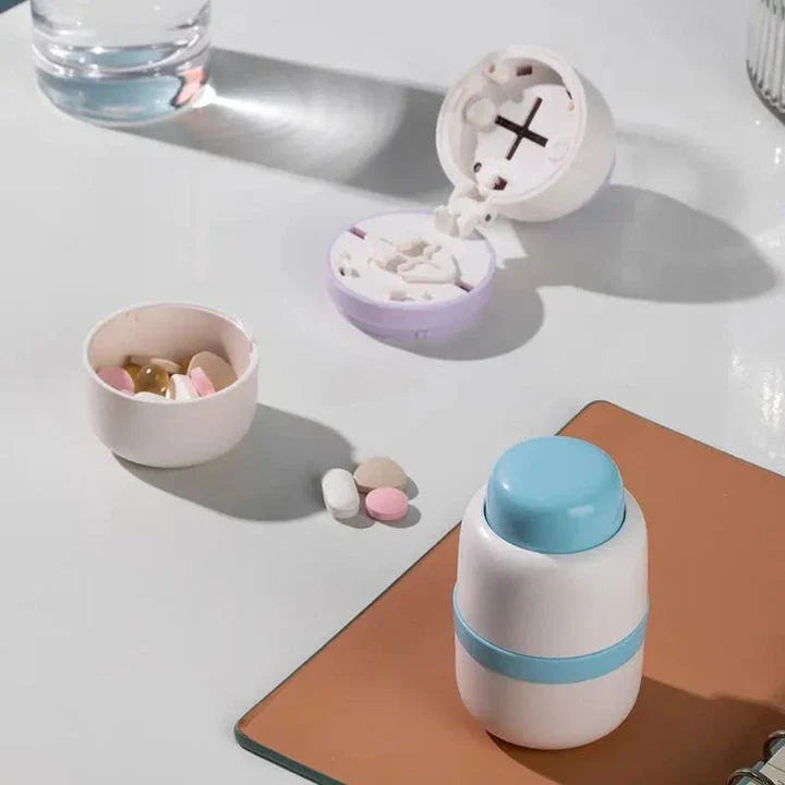 Portable 2-in-1 Pill Box with Pill Cutter, a compact and versatile medication organiser with cutting capabilities
