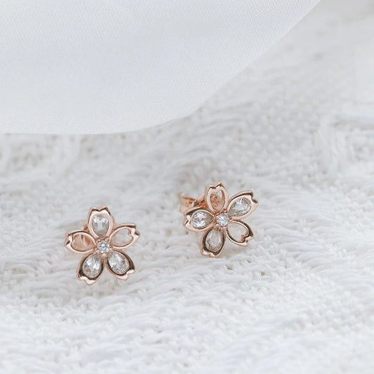 Pair of elegant zircon cherry blossom earrings, a stunning British accessory with intricate design and exceptional brilliance