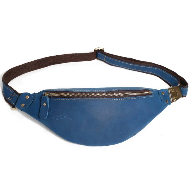 Premium one-shoulder cowhide crossbody bag for men in various colours, featuring a spacious main compartment and multiple pockets for organised storage.