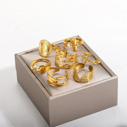 Stainless steel minimalist rings for women in a variety of sizes, showcasing a sleek and sophisticated design