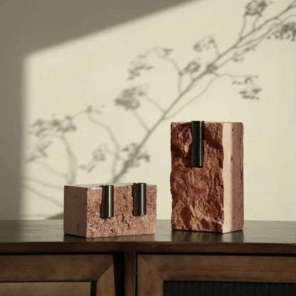 Elegant minimalist red travertine vase for refined home decor in the UK