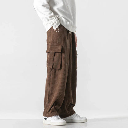 Stylish men's corduroy casual trousers with a relaxed wide-leg silhouette and a variety of classic colour options