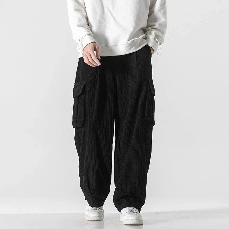 Stylish men's corduroy casual trousers with a relaxed wide-leg silhouette and a variety of classic colour options