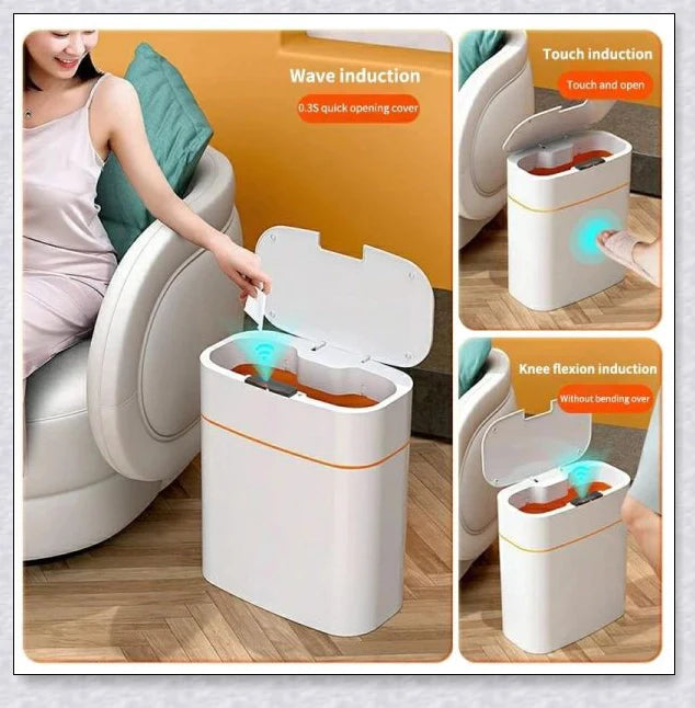 Sensor-powered bin with sleek design and touch-free motion-activated lid for effortless, hygienic waste disposal