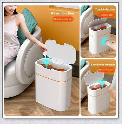 Sensor-powered bin with sleek design and touch-free motion-activated lid for effortless, hygienic waste disposal