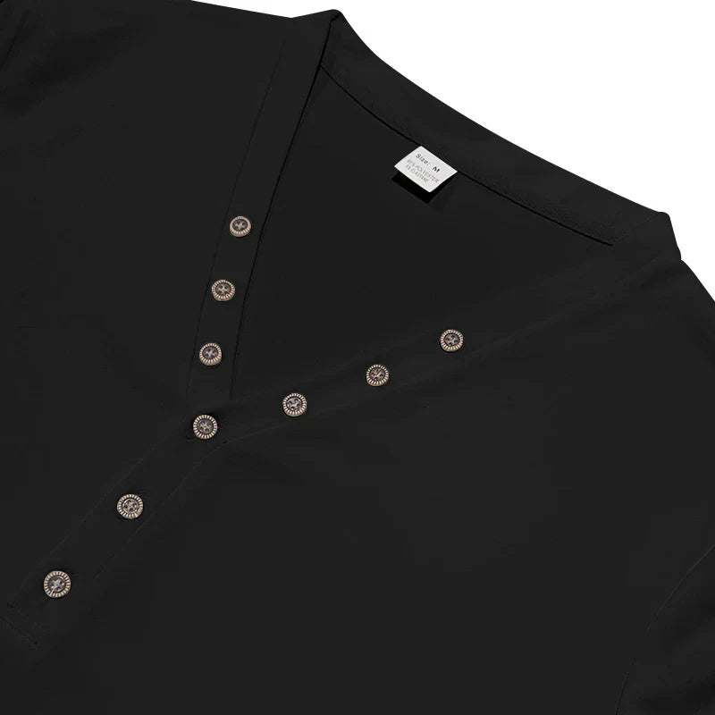 Premium men's slim-fit buttoned v-neck knit top in various colours, showcasing a tailored, sophisticated design