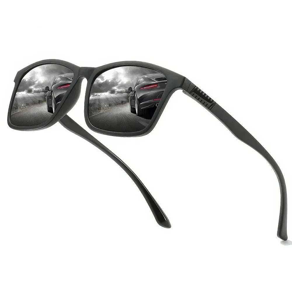 Classic Square Polarised Sunglasses with Plastic Titanium Frame and UV Protection