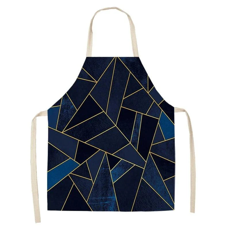 Geometric printed kitchen apron in a stylish design for discerning home chefs in the UK