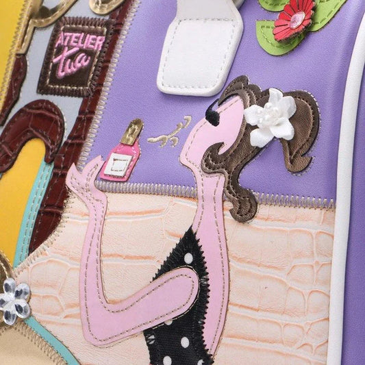 Stylish European and American-inspired women's tote bag with cartoon embroidery, suitable for use as a handbag, shoulder bag, or travel bag