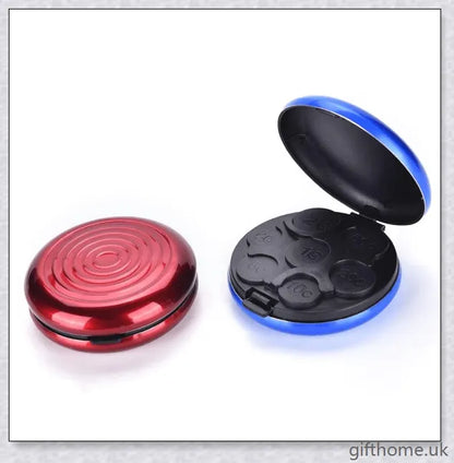 Compact and durable pocket coin dispenser with seven slots for organising Euros, Dollars and other coins