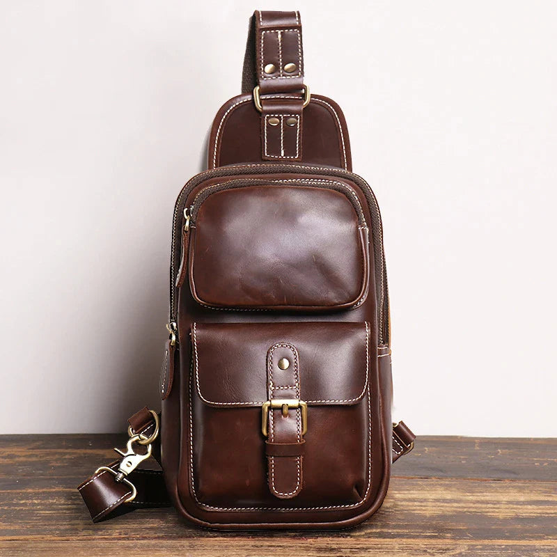 Premium Genuine Leather Messenger Bag for Outdoor Sports and Activities