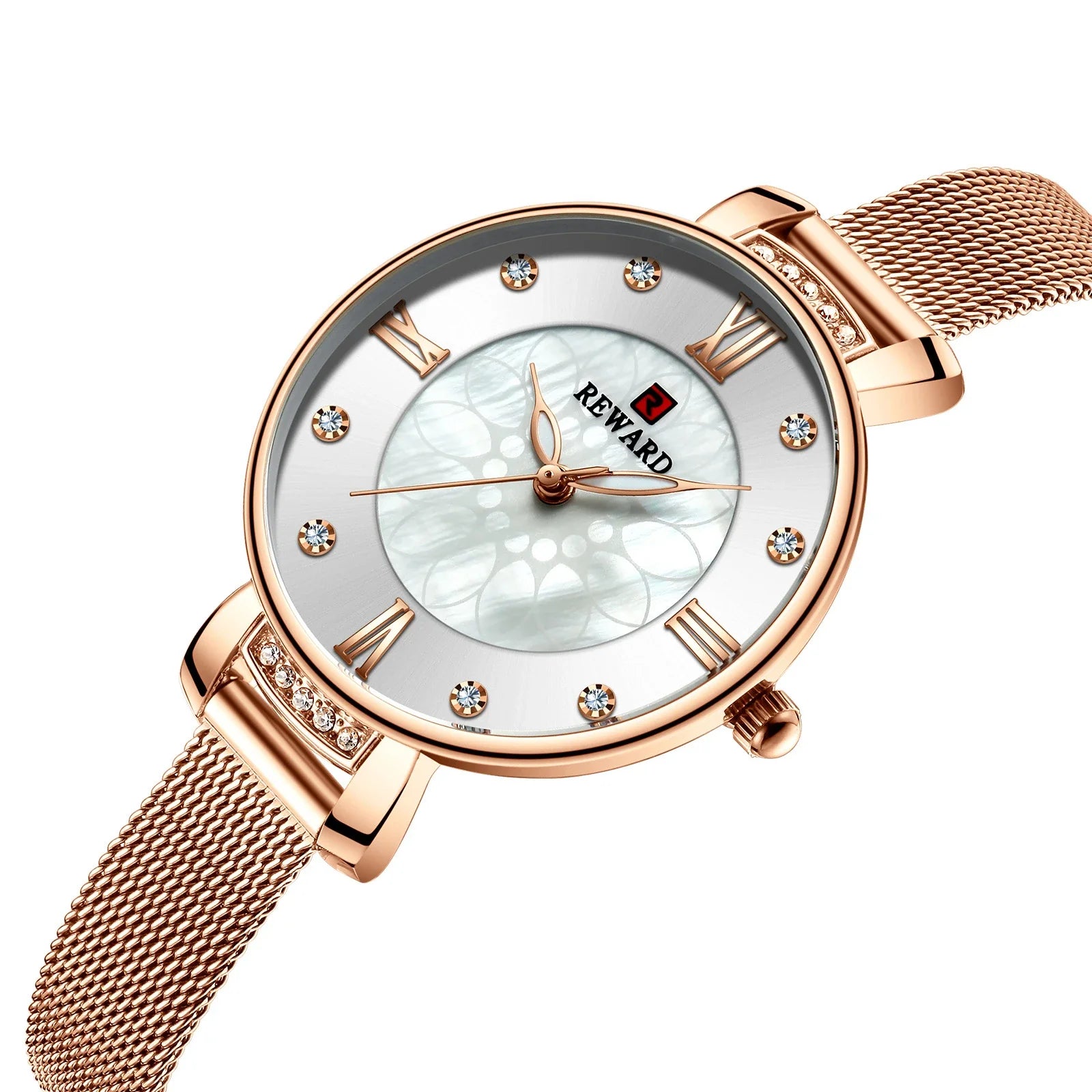 Elegant shell-inspired dial and Milanese mesh strap ladies watch from Trendha