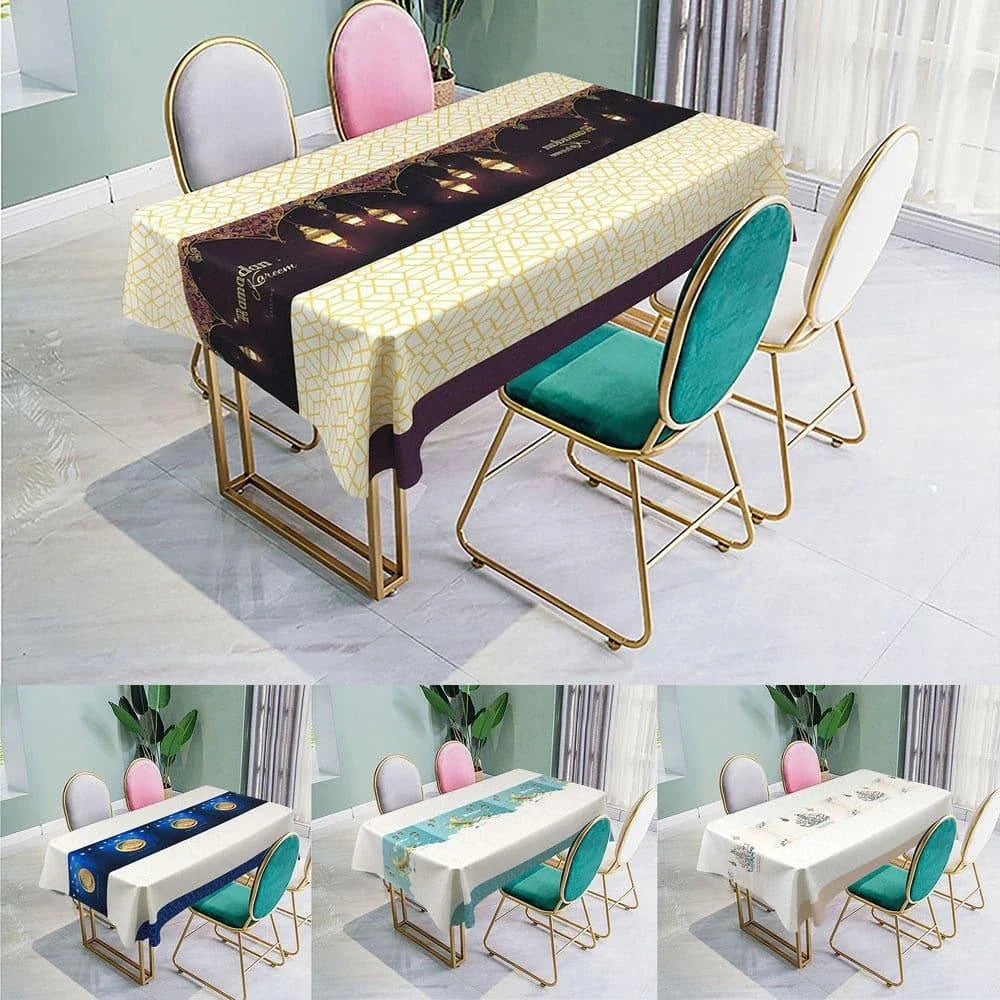 Elegant Muslim Ramadan table cloth with intricate Islamic-inspired design in various size options