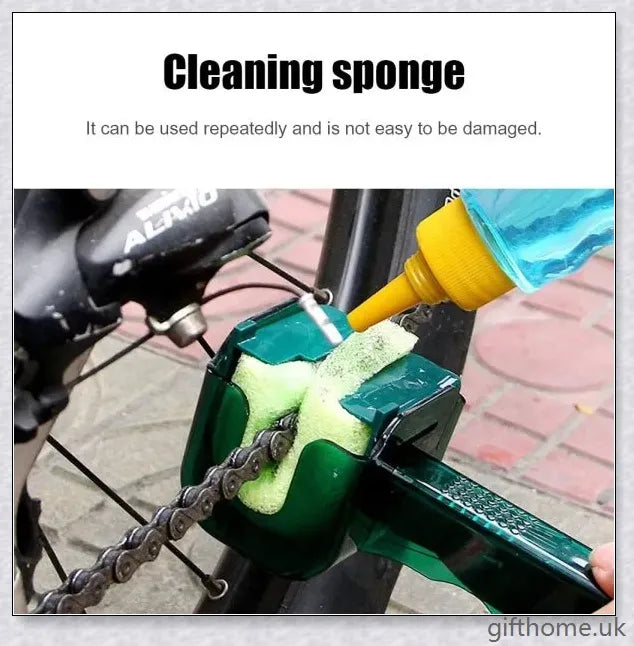 Premium bicycle chain cleaning set with tough, reusable scrubber brush for mountain bikes