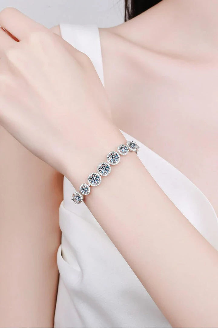 Sparkling moissanite stones set in a polished 925 sterling silver bracelet with a minimalist, elegant design