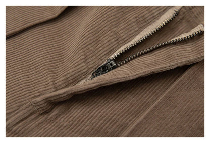 Retro corduroy straight-leg casual trousers for men in khaki and navy blue colours