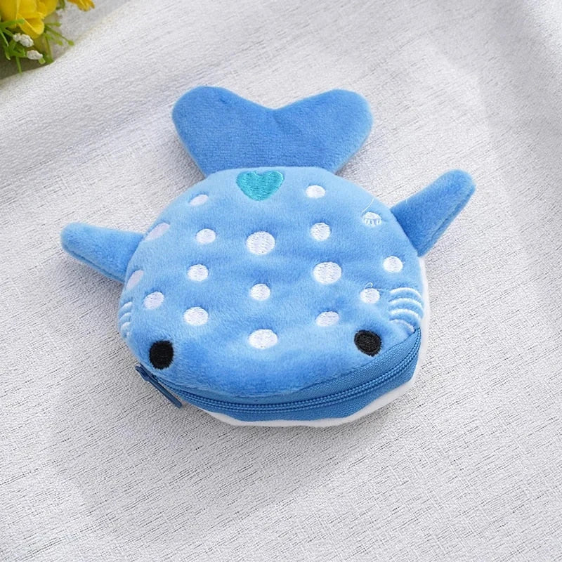 Kawaii whale shark plush coin purse with soft, durable fabric and secure zipper closure for storing small items