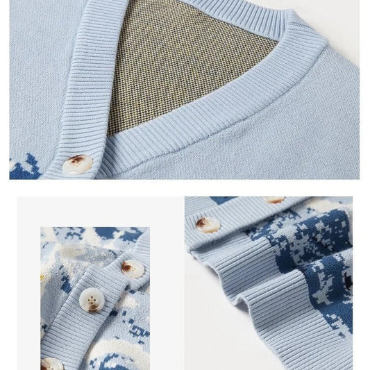 A cosy, vintage-inspired knitted sweater for women, featuring a design inspired by the iconic artwork of Van Gogh.