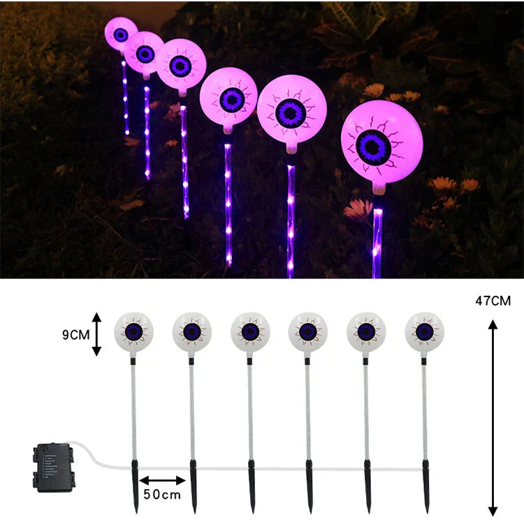 Colourful solar-powered Halloween eyeball garden lamp with weatherproof design