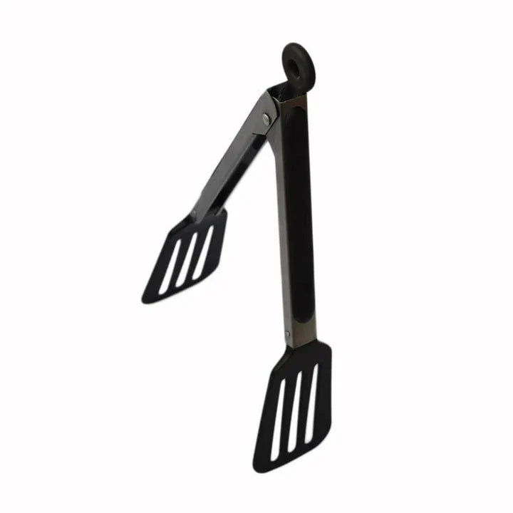 Premium black stainless steel BBQ tongs with a comfortable grip and 27 cm / 10.63 inch length for effortless grilling and food handling