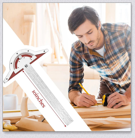 Precision Woodworkers Edge Ruler with adjustable angle, spring-loaded indexing system, and etched laser scale for accurate measurements in woodworking projects.