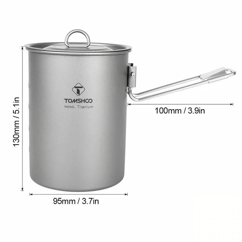 Durable titanium camping pot with lid and collapsible handle for outdoor adventures