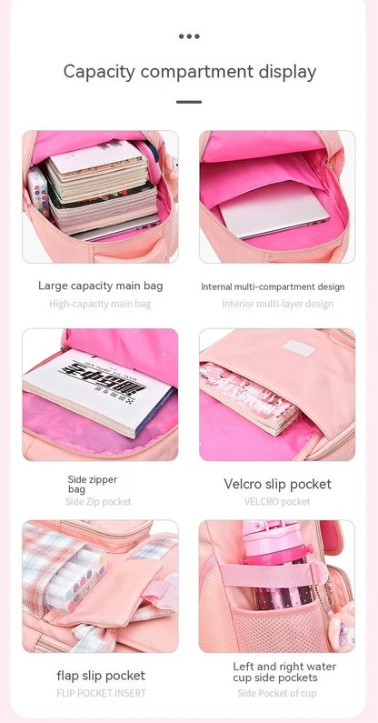 Charming children's backpack with cartoon design, ample capacity, and lightweight nylon construction