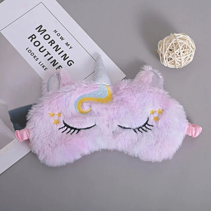 Soft and plush glitter unicorn sleep mask with elastic bandage for a comfortable fit