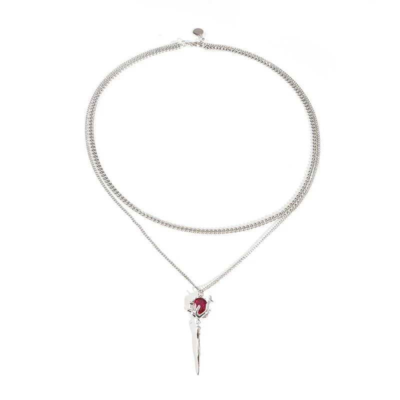 Premium Vampire Sceptre Necklace with Alloy and Semi-Precious Stones, Adjustable Chain for Customised Fit, Gothic Charm and Macabre Style