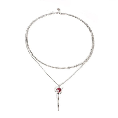 Premium Vampire Sceptre Necklace with Alloy and Semi-Precious Stones, Adjustable Chain for Customised Fit, Gothic Charm and Macabre Style