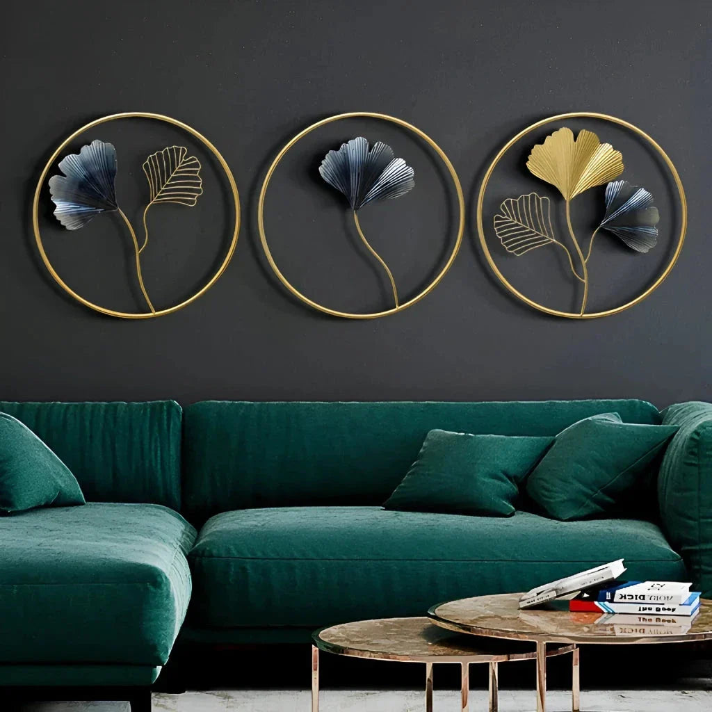 Sophisticated metal ginkgo leaf wall hanging with modern and elegant design, perfect for enhancing home decor.