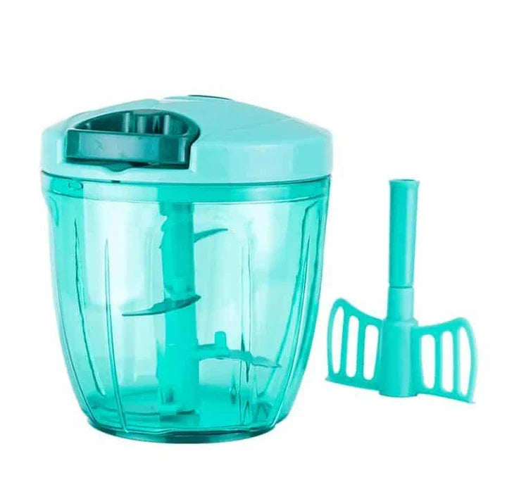Premium manual plastic food processor with stainless steel blades for efficient chopping, mincing, and shredding of ingredients