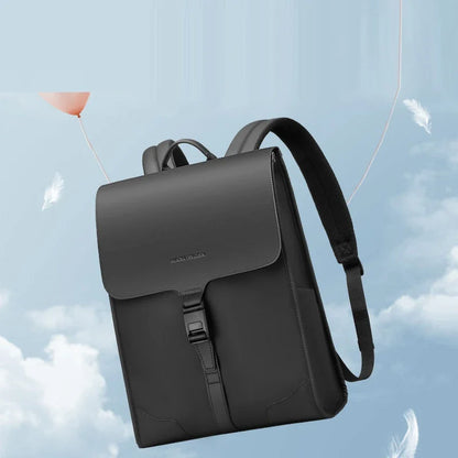 Stylish magnetic buckle laptop backpack for men, featuring a sleek design, spacious interior, and durable PU leather construction.