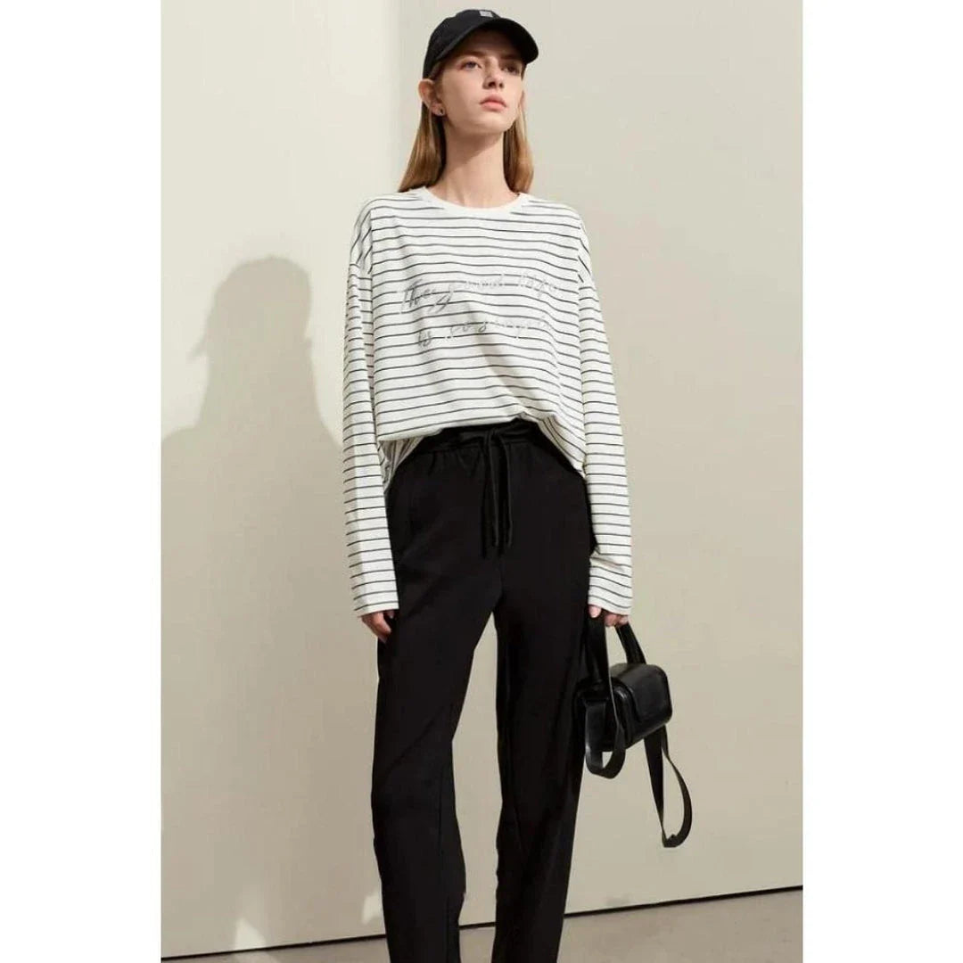 Premium casual striped cotton t-shirt with patchwork detail, offering a stylish and comfortable everyday essential