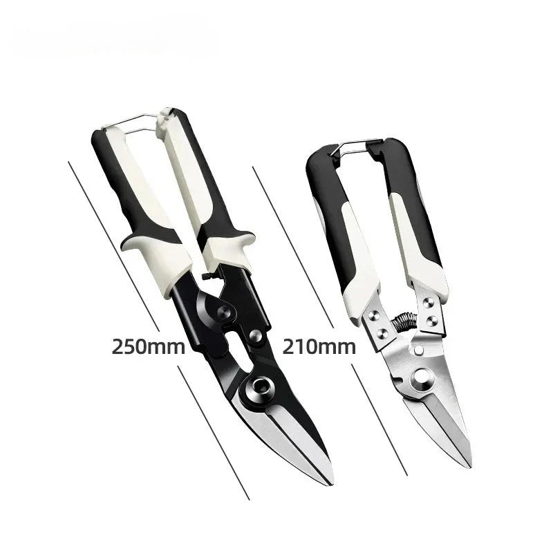 Premium Multi-Directional Metal Sheet Cutting Scissors with stainless steel blades and ergonomic rubber handle